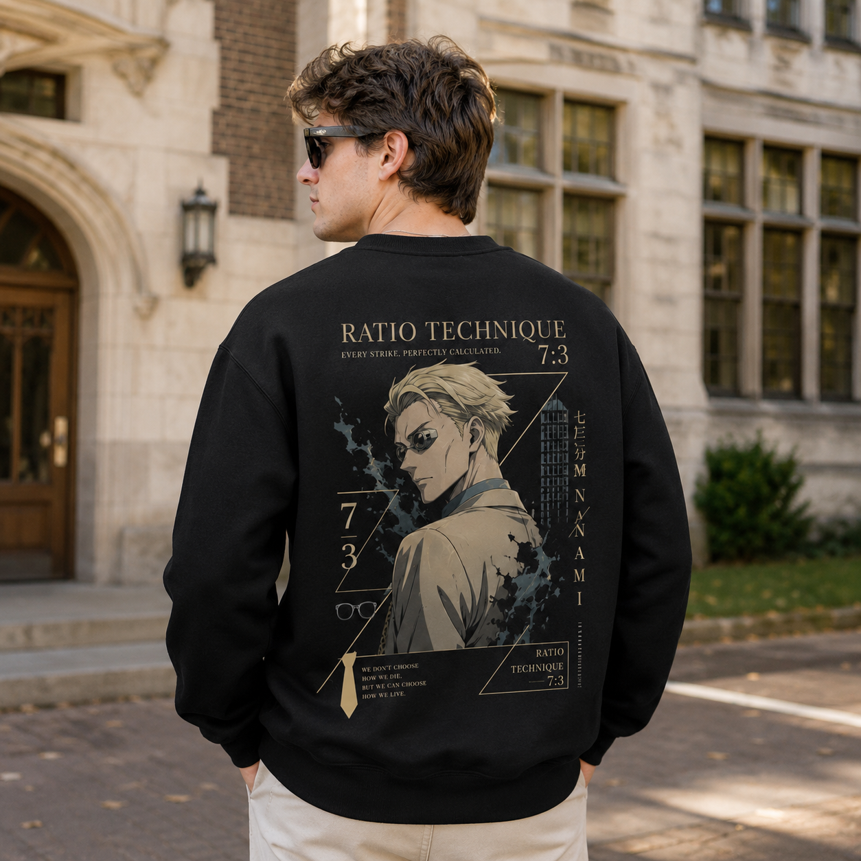Black sweatshirt with Nanami Kento Jujutsu Kaisen Ratio Technique graphic – photo 3