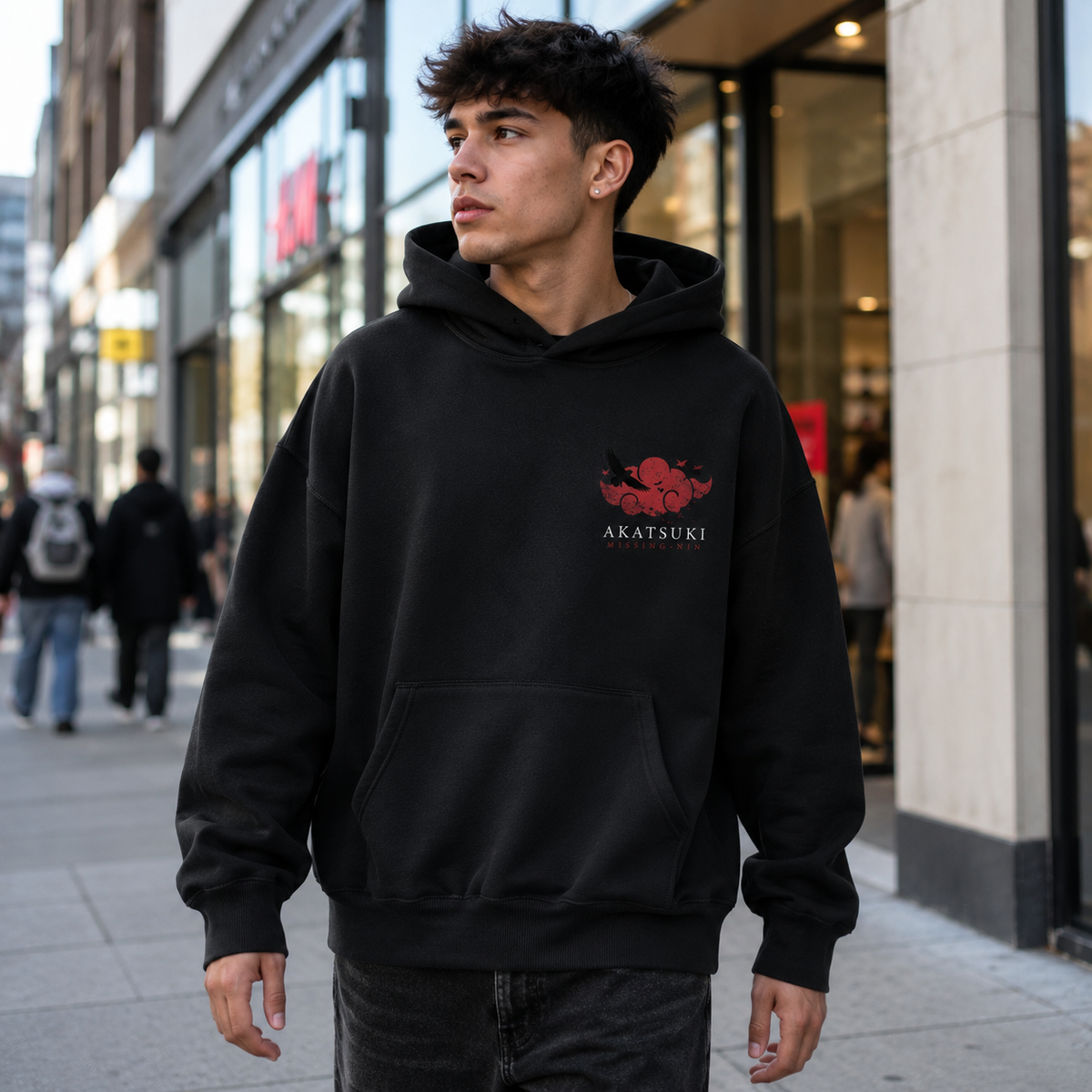 Black hoodie with Naruto Akatsuki Blood Moon graphic – photo 4