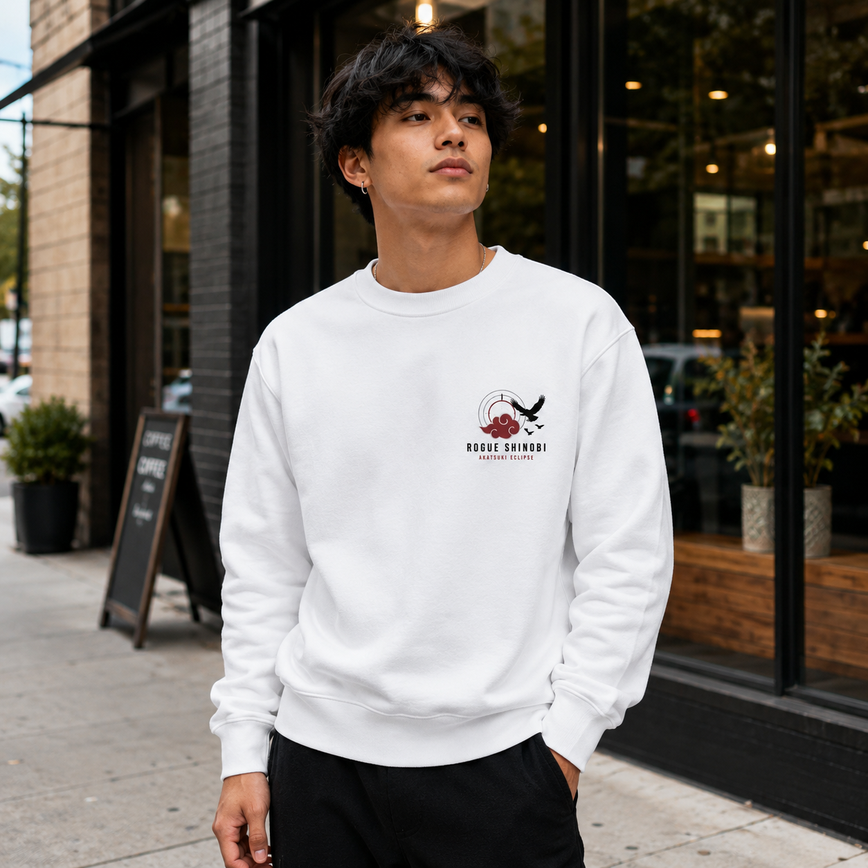 White sweatshirt with Naruto Akatsuki Eclipse Crest graphic – photo 3