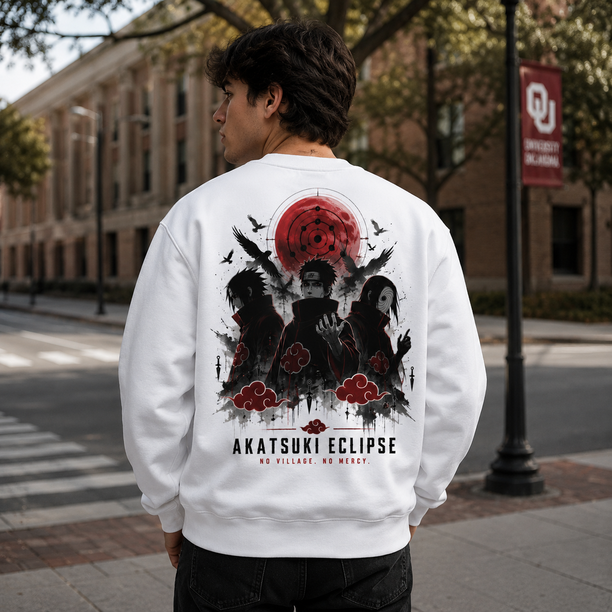 White sweatshirt with Naruto Akatsuki Eclipse Crest graphic – photo 4