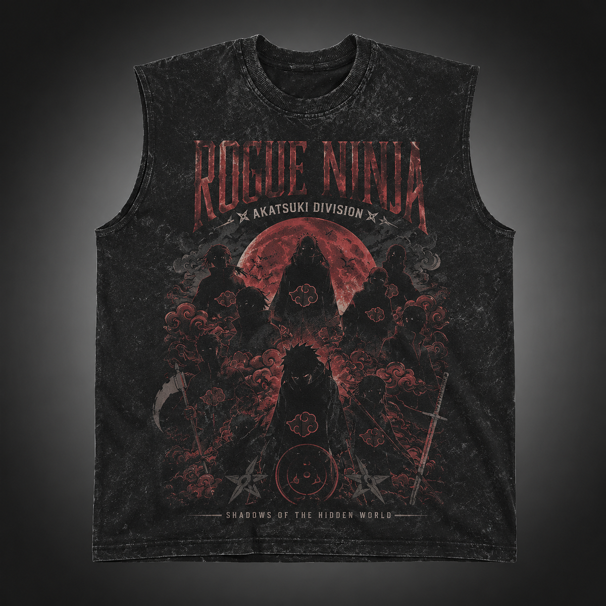 Washed black tank top with Naruto Rogue Ninja Akatsuki graphic – photo 1