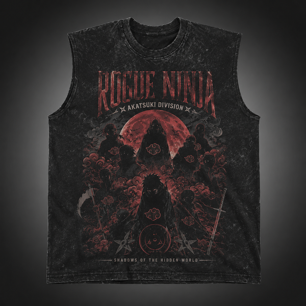 Washed black tank top with Naruto Rogue Ninja Akatsuki graphic – photo 1