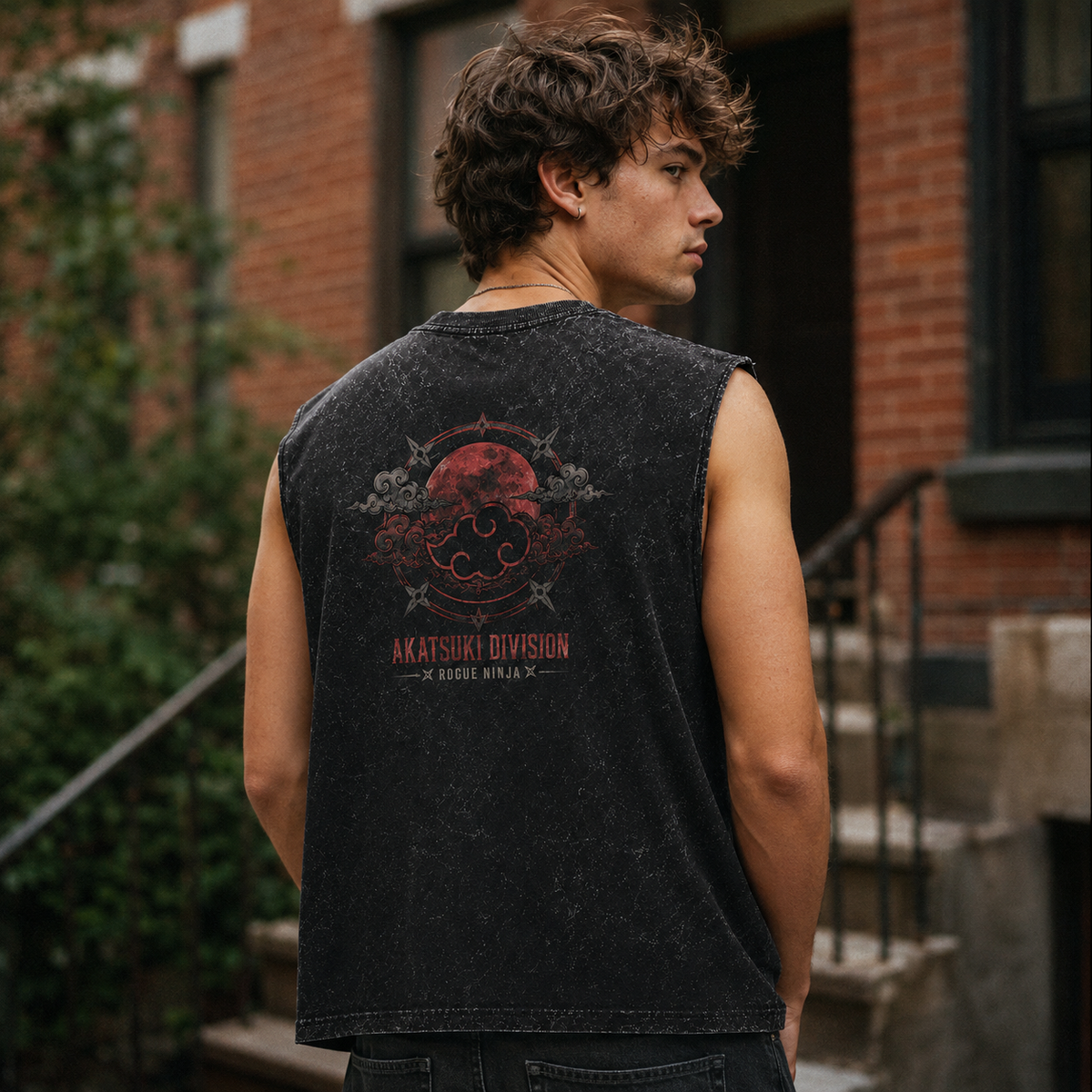 Washed black tank top with Naruto Rogue Ninja Akatsuki graphic – photo 4