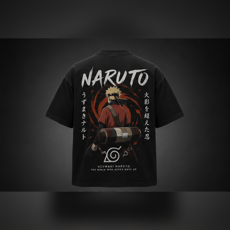 Black t-shirt with Naruto Uzumaki Naruto Ninja Never Gave Up graphic – photo 1