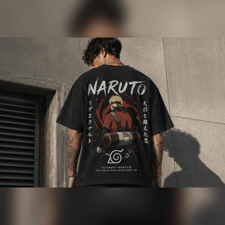 Black t-shirt with Naruto Uzumaki Naruto Ninja Never Gave Up graphic – photo 3