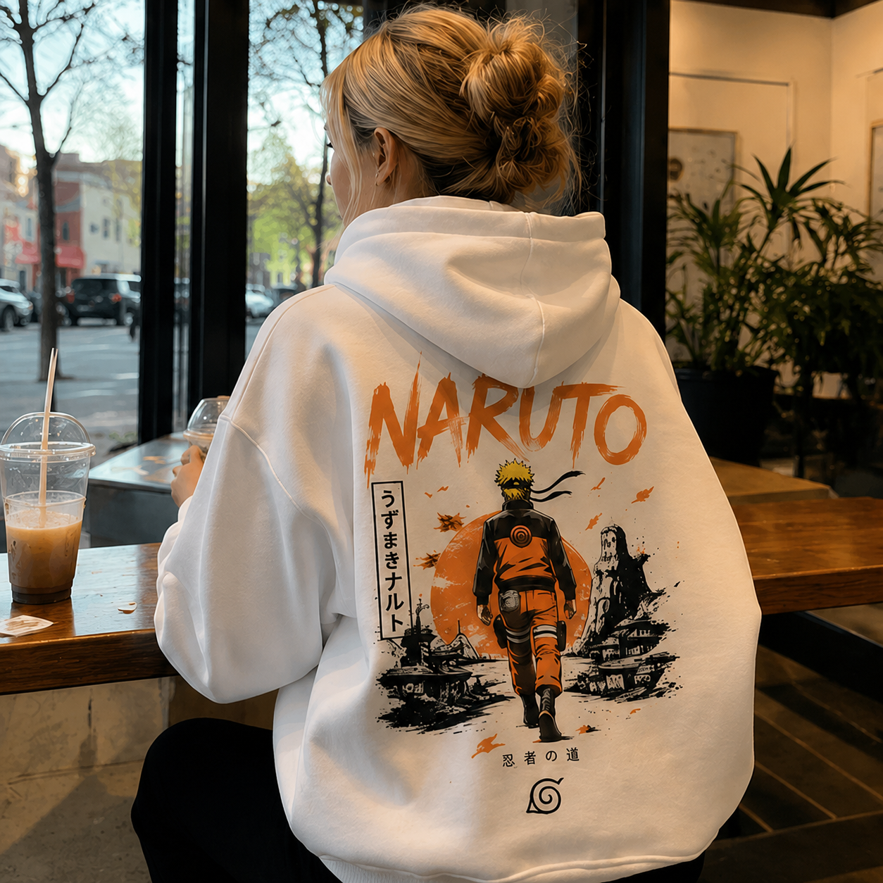 White hoodie with Naruto Uzumaki Naruto Ninja Way Sunset graphic – photo 3