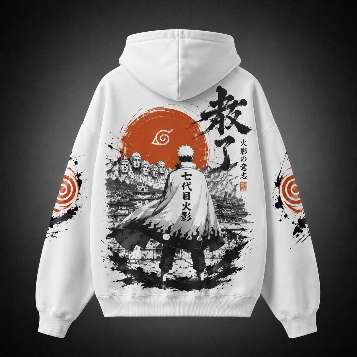 White hoodie with Naruto Uzumaki Naruto Seventh Hokage Ink graphic – photo 1