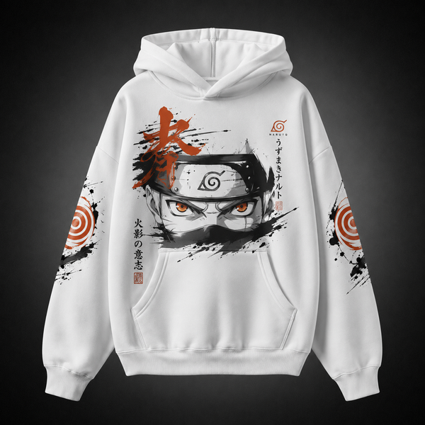 White hoodie with Naruto Uzumaki Naruto Seventh Hokage Ink graphic – photo 2
