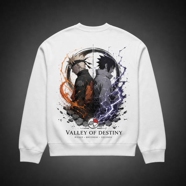 White sweatshirt with Naruto Uzumaki & Sasuke Uchiha Naruto Valley Of Destiny graphic – photo 1