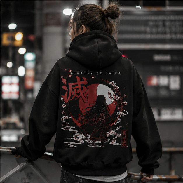 Black hoodie with Nezuko Kamado Demon Slayer Blossom Moon Nezuko graphic – photo 3