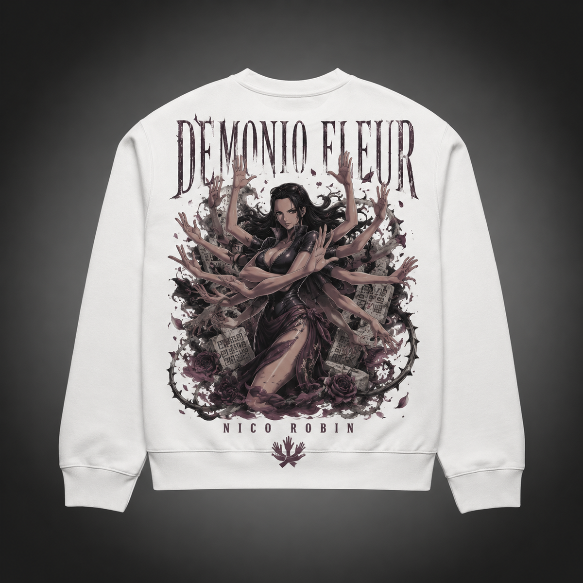 White sweatshirt with Nico Robin One Piece Demonio Fleur graphic – photo 1