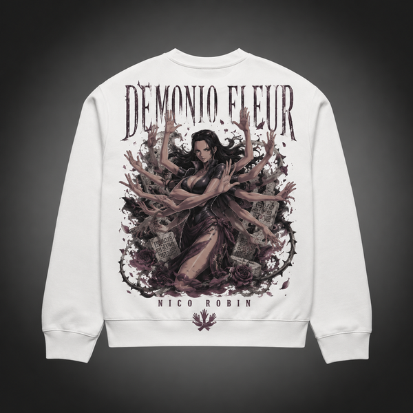 White sweatshirt with Nico Robin One Piece Demonio Fleur graphic – photo 1