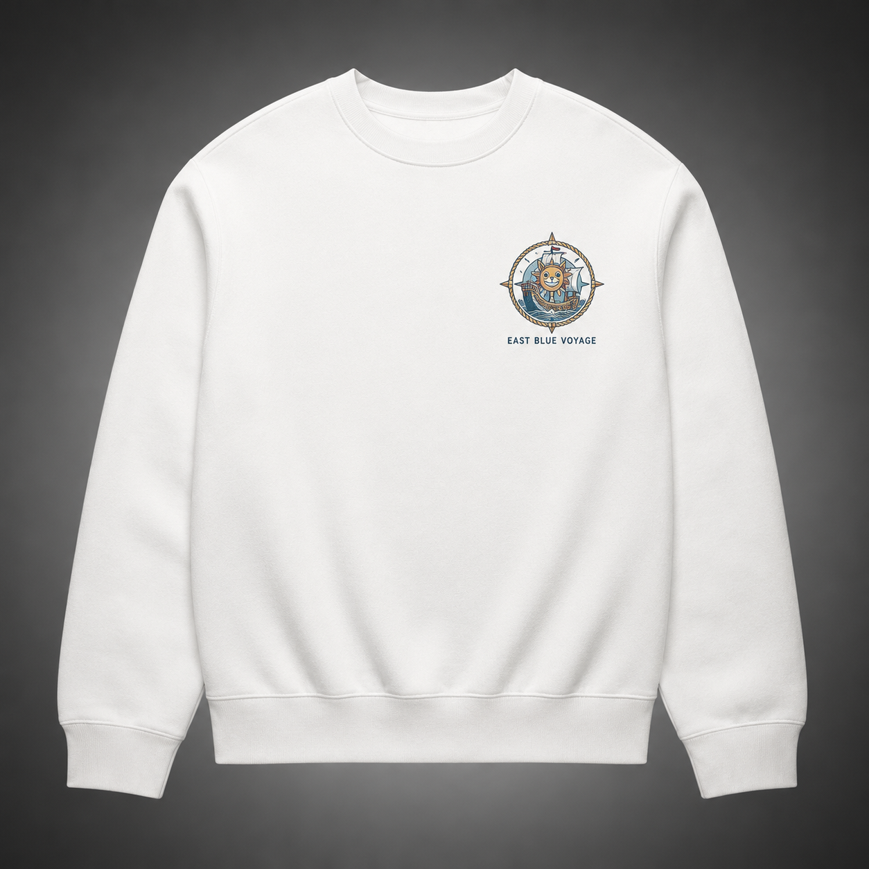 White sweatshirt with One Piece East Blue Voyage graphic – photo 2