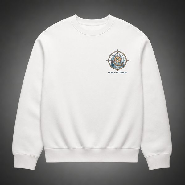 White sweatshirt with One Piece East Blue Voyage graphic – photo 2