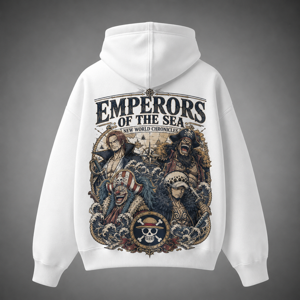 White hoodie with One Piece Emperors Of The Sea graphic – photo 1