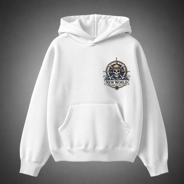 White hoodie with One Piece Emperors Of The Sea graphic – photo 2