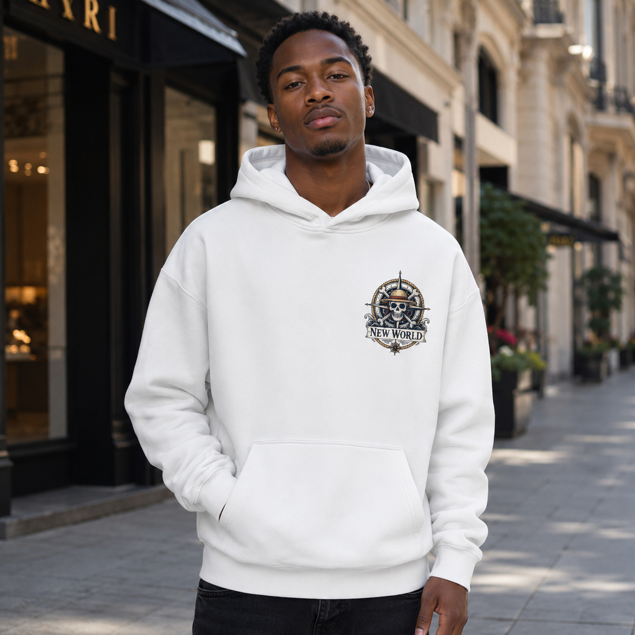 White hoodie with One Piece Emperors Of The Sea graphic – photo 4