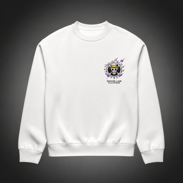 White sweatshirt with One Piece Grand Line Alliance graphic – photo 2
