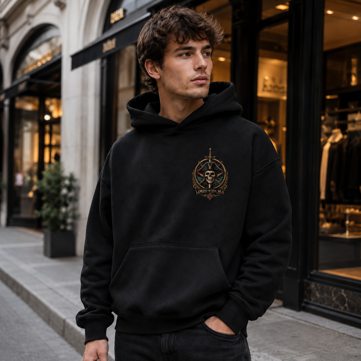 Black hoodie with One Piece Grand Line Dossier graphic – photo 3