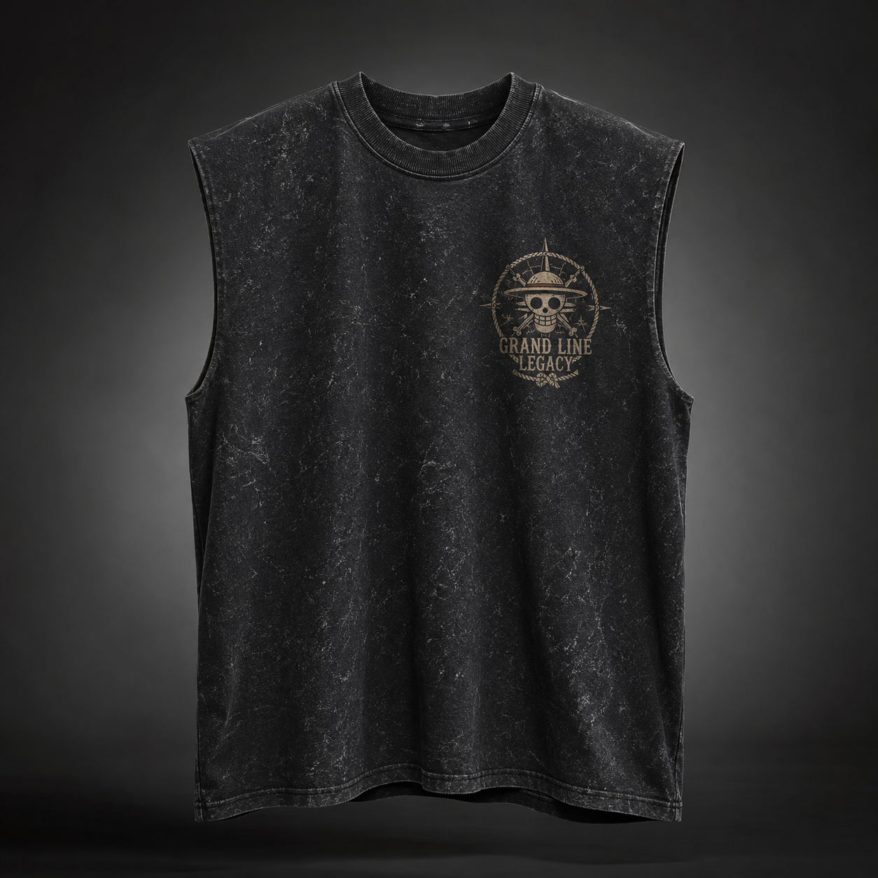 Washed black tank top with One Piece Grand Line Legacy graphic – photo 1