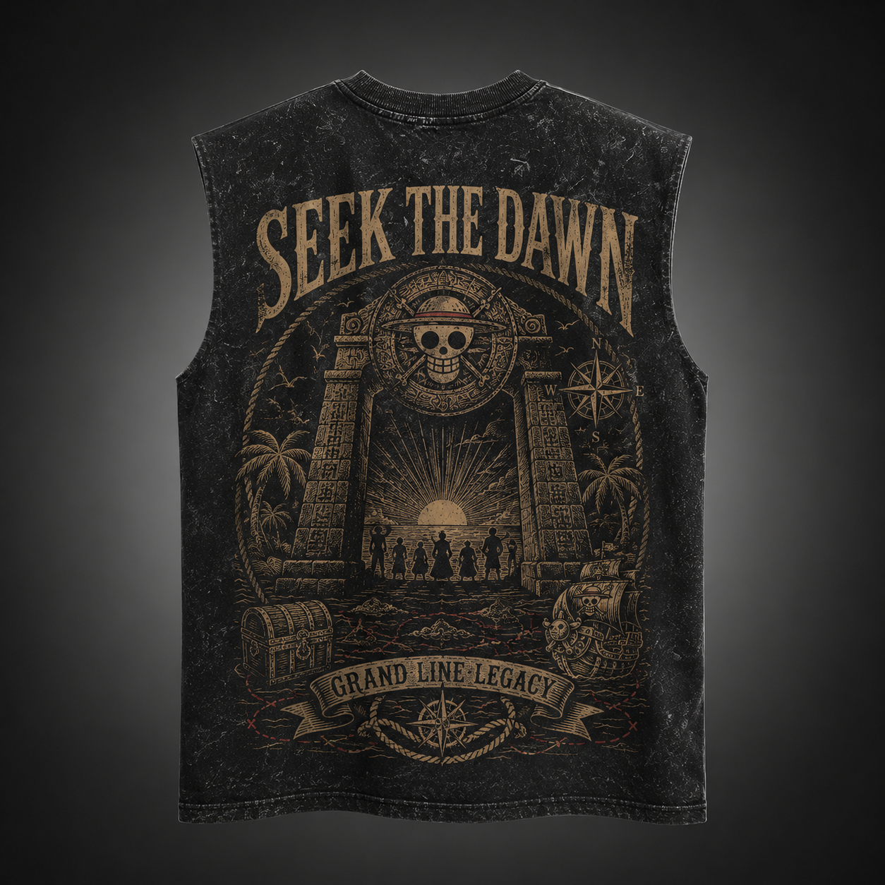 Washed black tank top with One Piece Grand Line Legacy graphic – photo 2