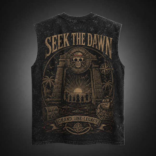 Washed black tank top with One Piece Grand Line Legacy graphic – photo 2