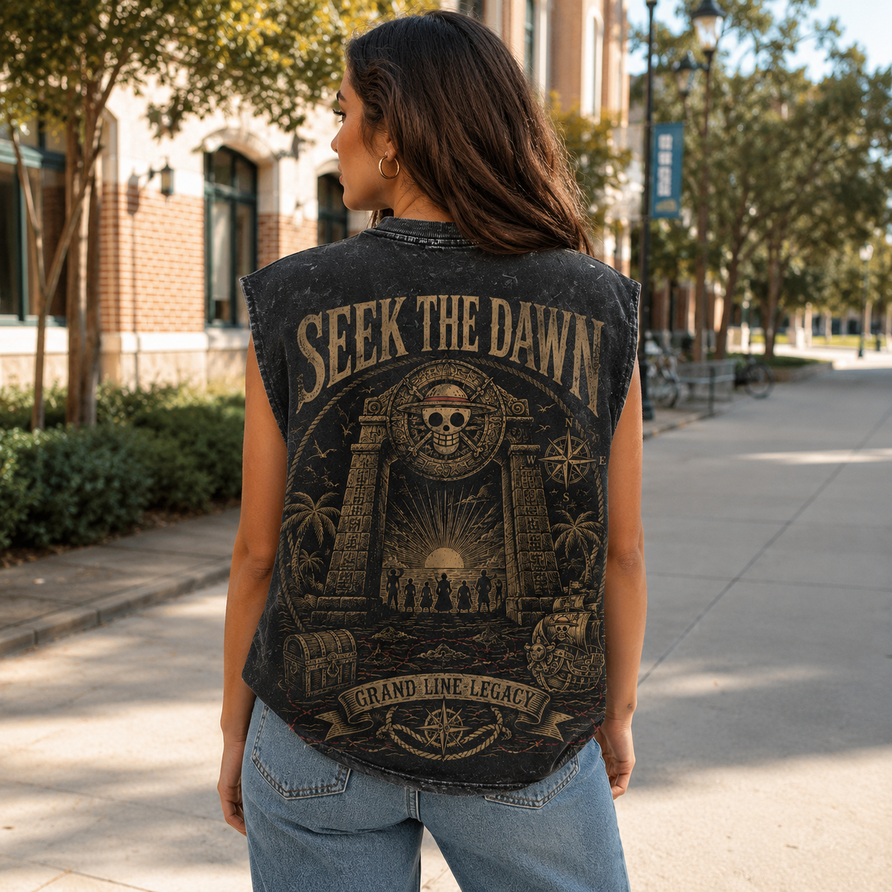 Washed black tank top with One Piece Grand Line Legacy graphic – photo 4