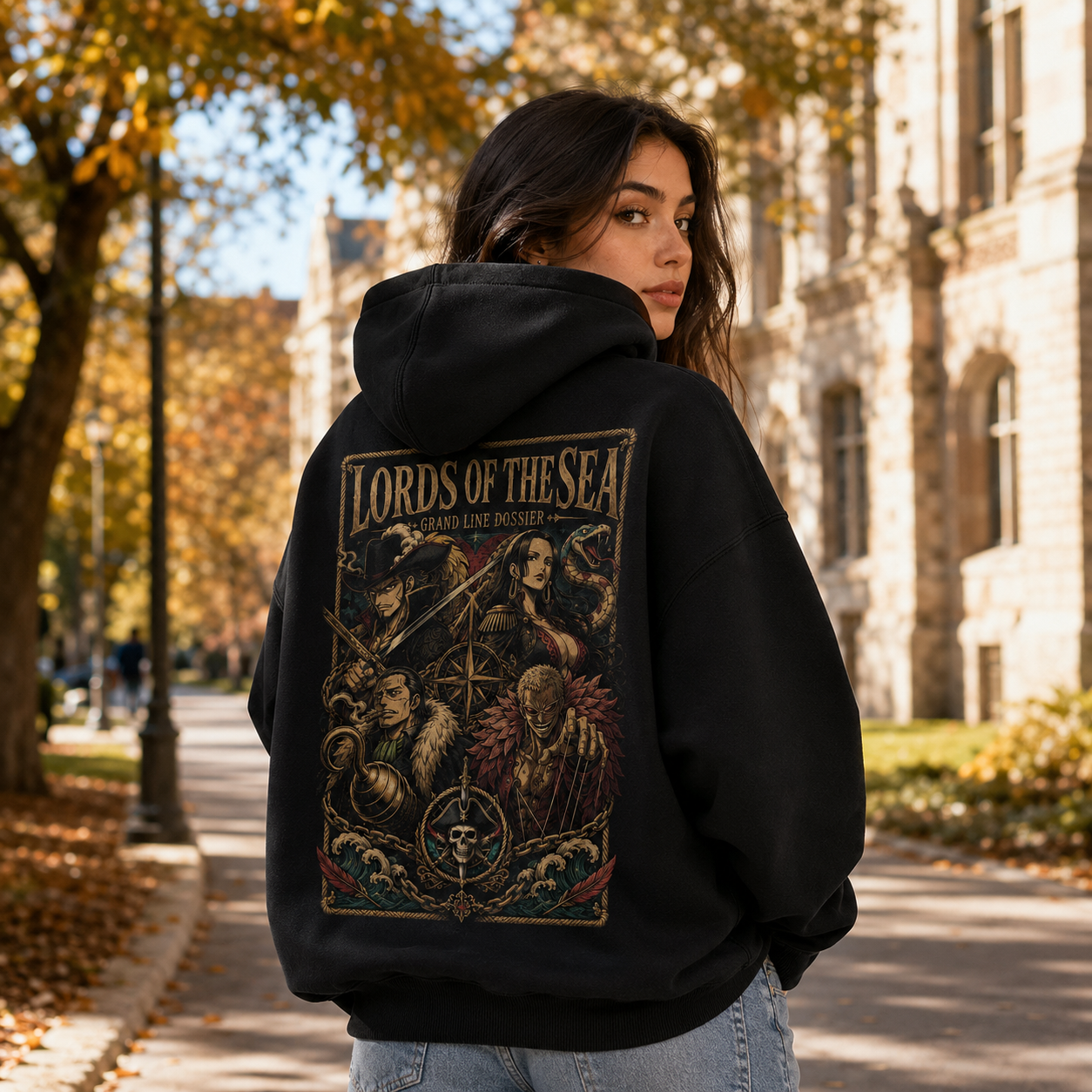 Black hoodie with One Piece Lords Of The Sea graphic – photo 3