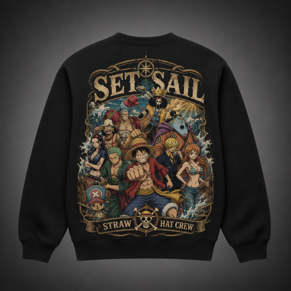 Black sweatshirt with One Piece Set Sail Crew graphic – photo 1
