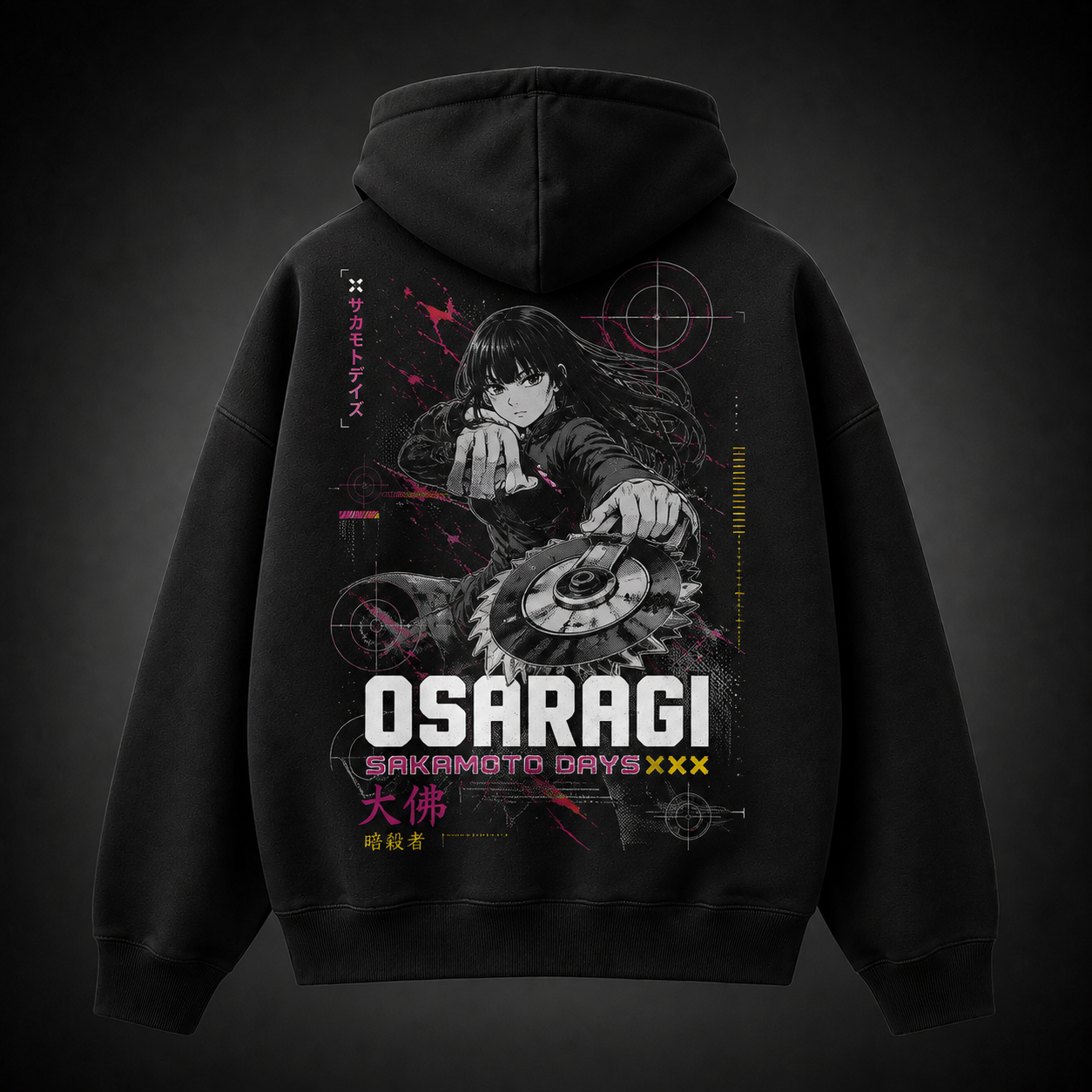 Black hoodie with Osaragi Sakamoto Days Osaragi Assassin graphic – photo 1
