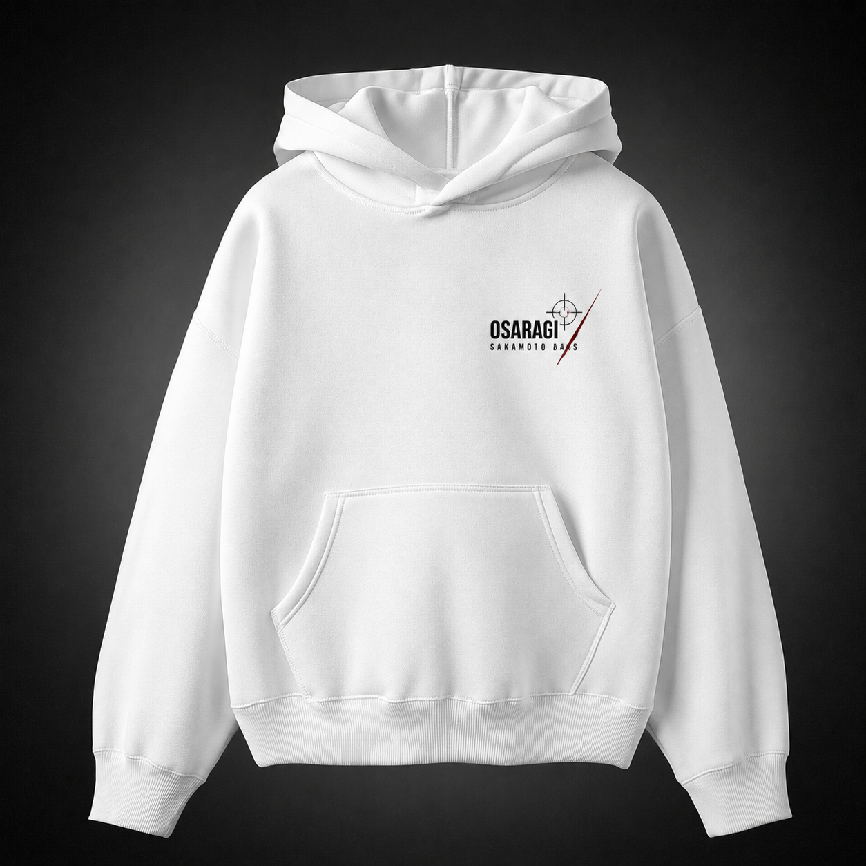 White hoodie with Osaragi Sakamoto Days Osaragi Saw Blade graphic – photo 2