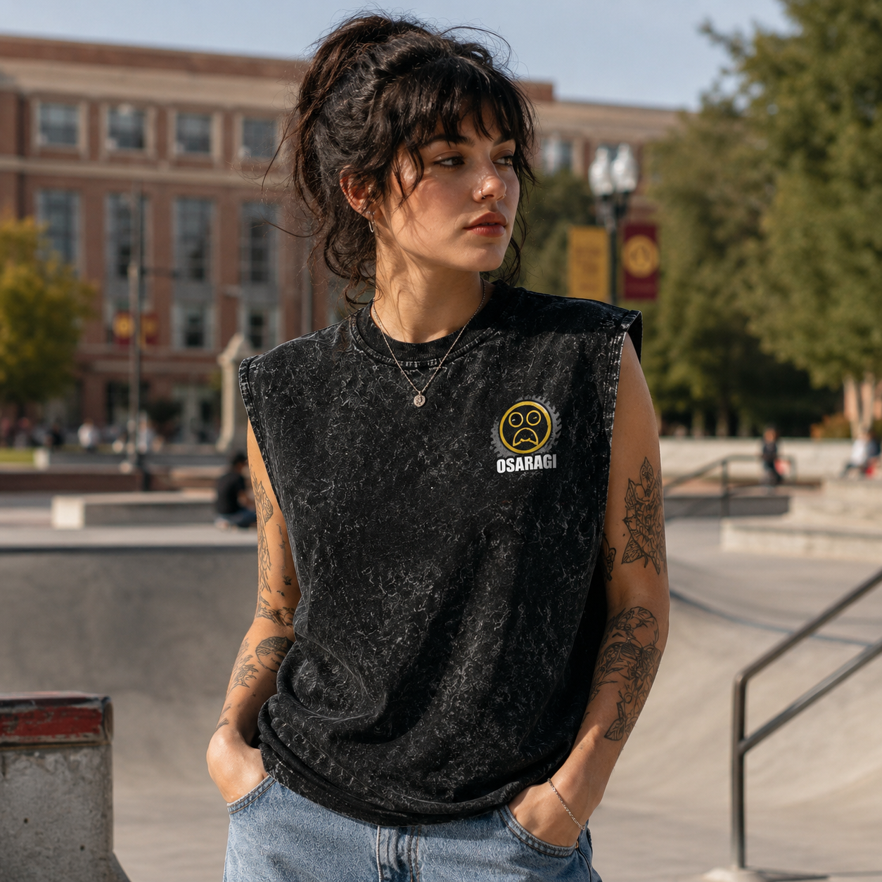 Washed black tank top with Osaragi Sakamoto Days Silent Cut graphic – photo 4