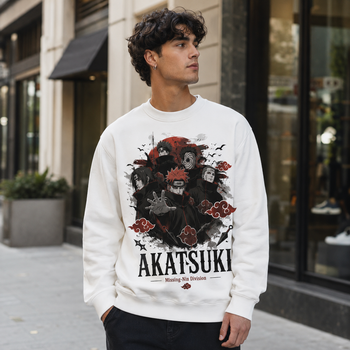 White sweatshirt with Pain Naruto Akatsuki Syndicate graphic – photo 4