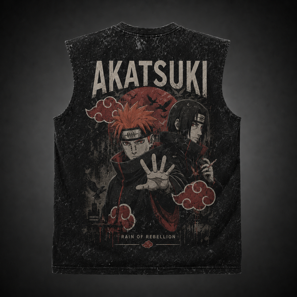 Washed black tank top with Pain Naruto Rain Of Rebellion graphic – photo 1