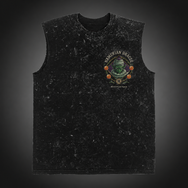 Washed black tank top with Piccolo Dragon Ball Namekian Oracle graphic – photo 2
