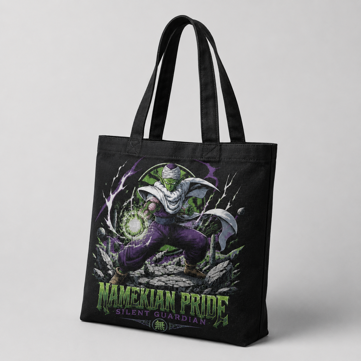 Black tote bag with Piccolo Dragon Ball Namekian Pride graphic – photo 2
