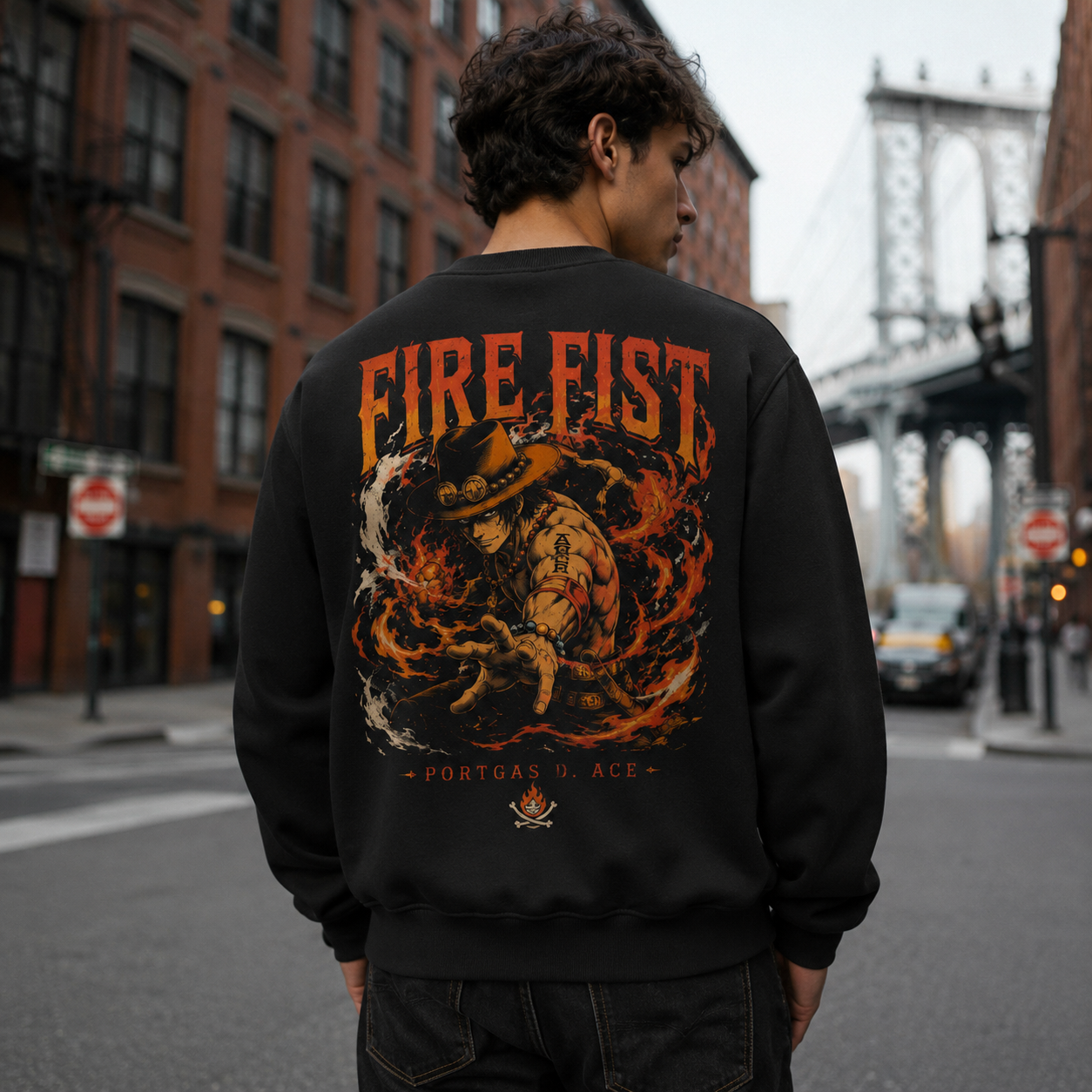 Black sweatshirt with Portgas D. Ace One Piece Fire Fist Ace graphic – photo 3