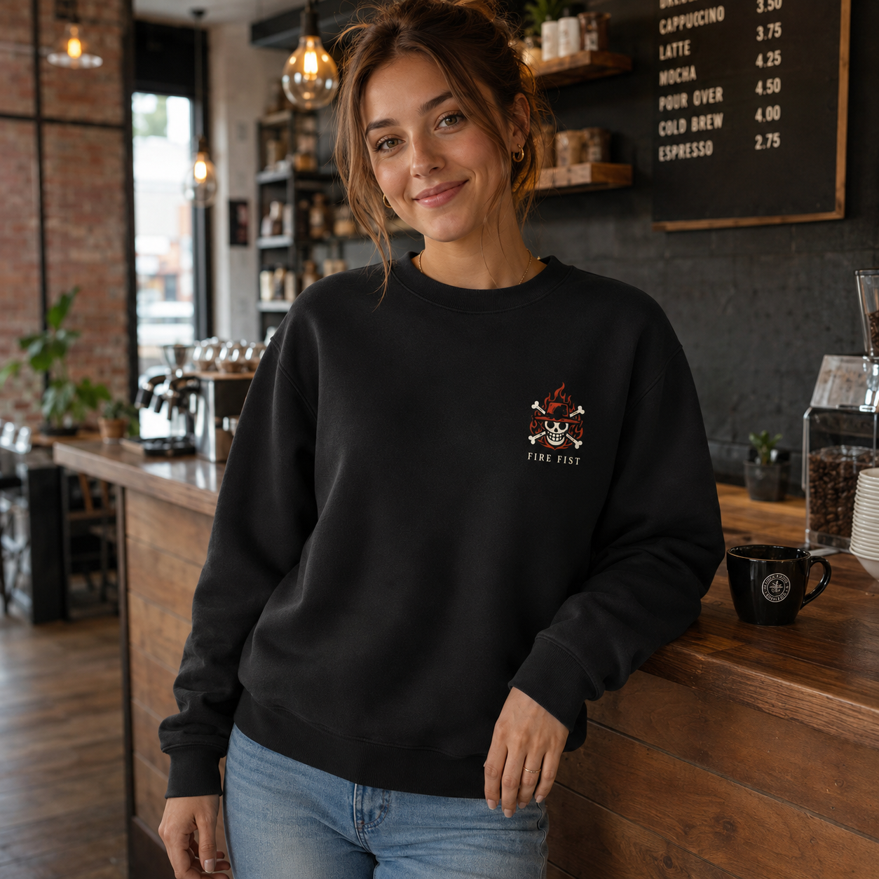 Black sweatshirt with Portgas D. Ace One Piece Fire Fist Ace graphic – photo 4