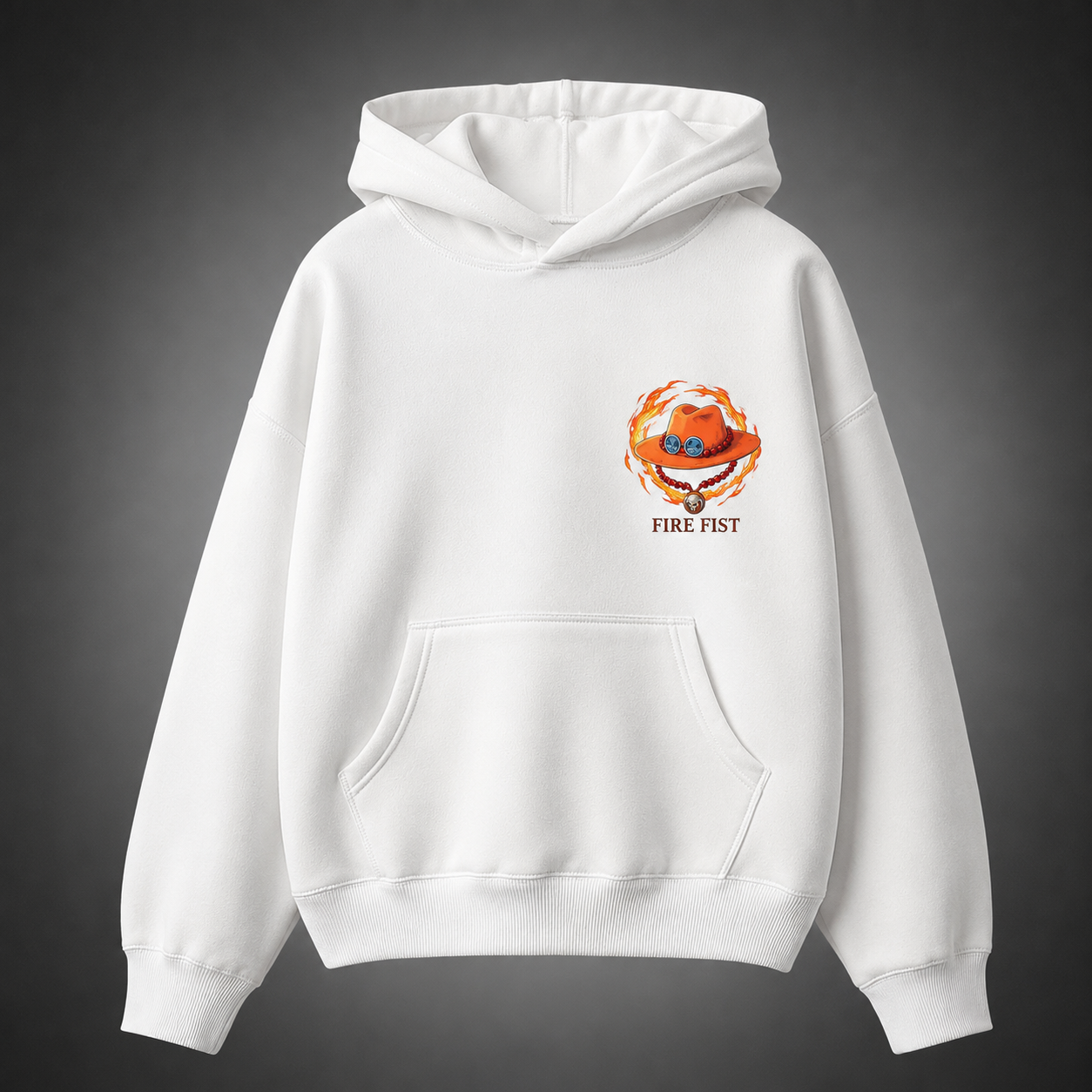 White hoodie with Portgas D. Ace One Piece Fire Fist graphic – photo 2