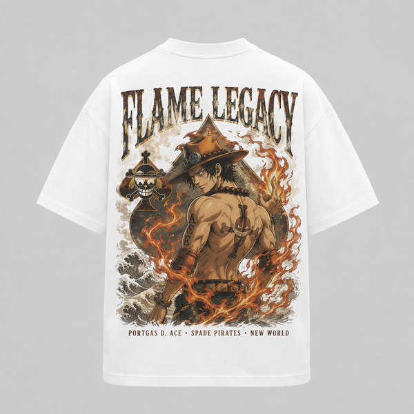 White t-shirt with Portgas D. Ace One Piece Flame Legacy graphic – photo 2