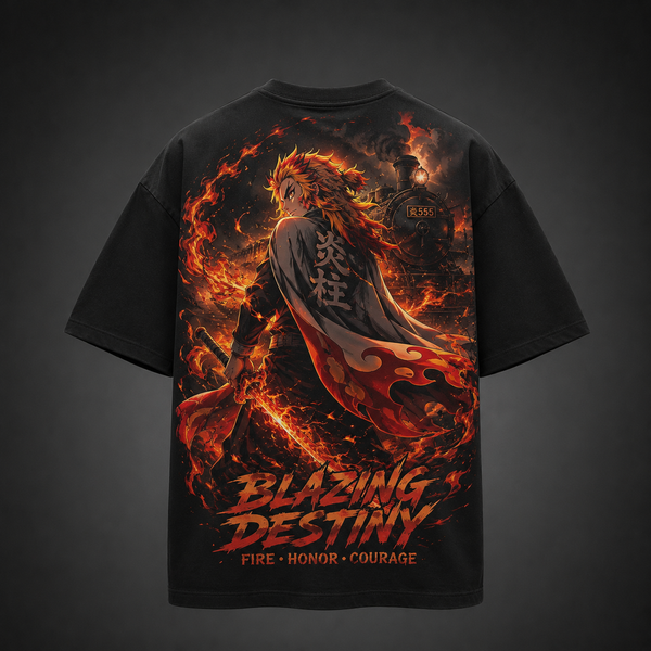 Black t-shirt with Rengoku Kyojuro Demon Slayer Blazing Destiny graphic – photo 1