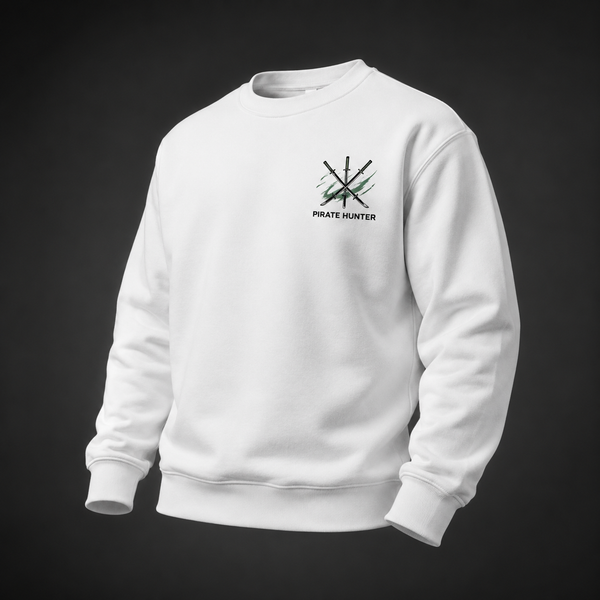 White sweatshirt with Roronoa Zoro One Piece Three Sword Style graphic – photo 2