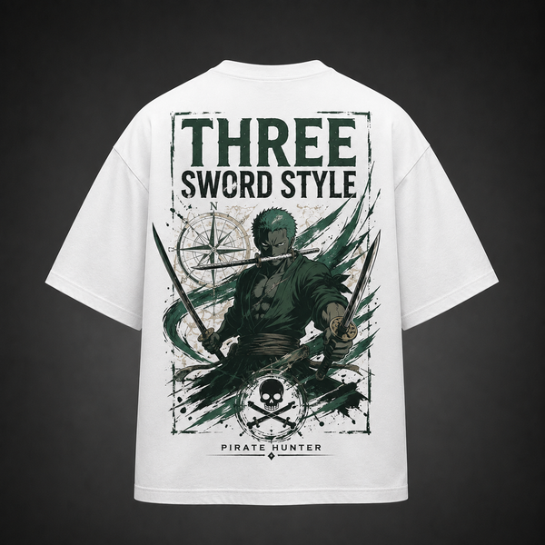 White t-shirt with Roronoa Zoro One Piece Three Sword Style graphic – photo 1