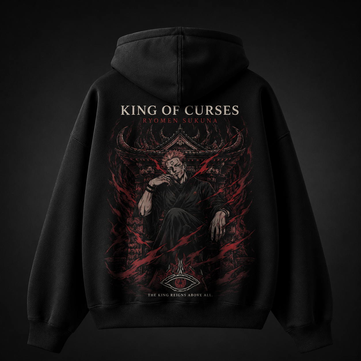 Black hoodie with Ryomen Sukuna Jujutsu Kaisen King Of Curses graphic – photo 1