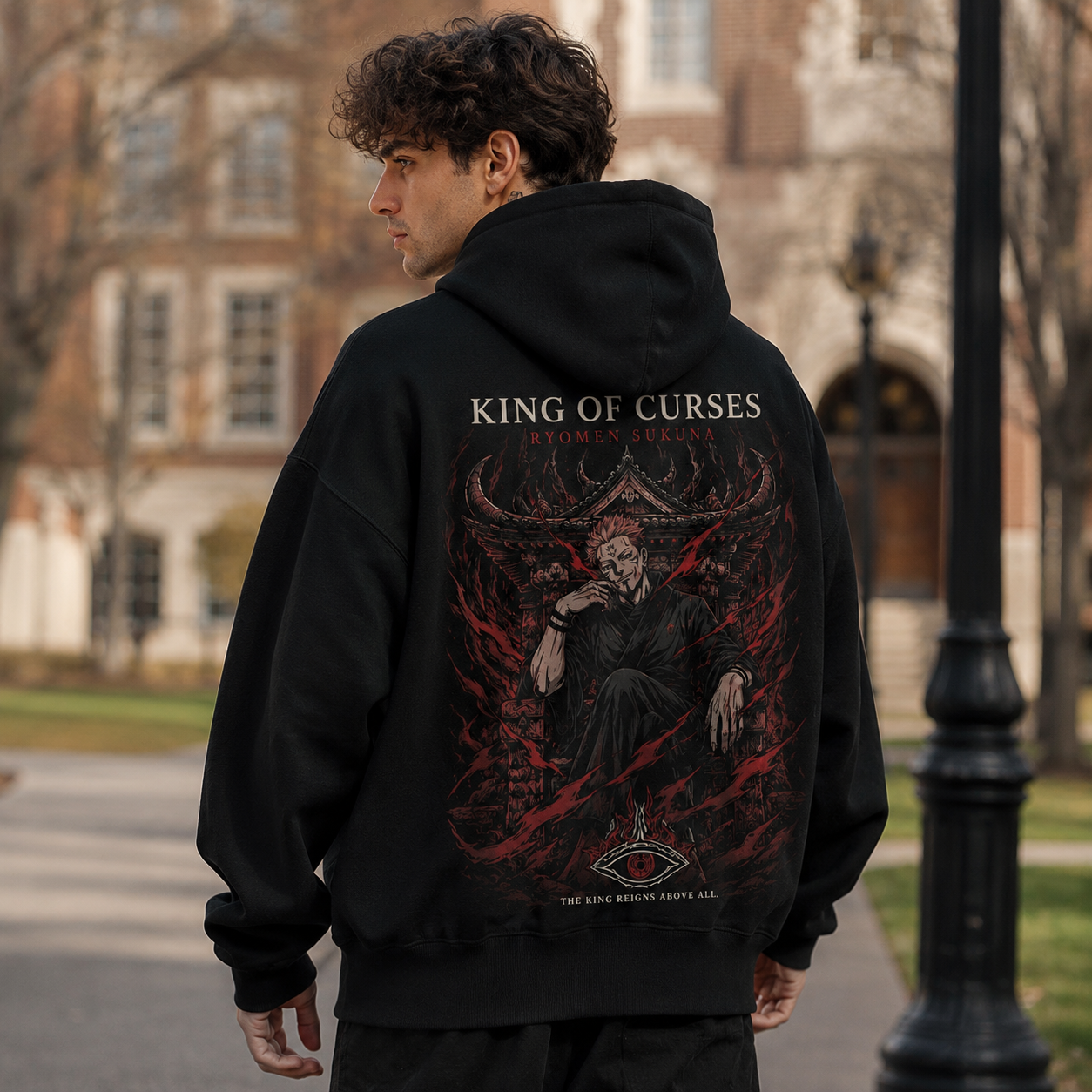 Black hoodie with Ryomen Sukuna Jujutsu Kaisen King Of Curses graphic – photo 3