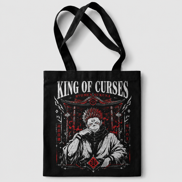 Black tote bag with Ryomen Sukuna Jujutsu Kaisen King Of Curses graphic – photo 1
