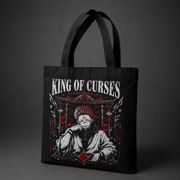 Black tote bag with Ryomen Sukuna Jujutsu Kaisen King Of Curses graphic – photo 2