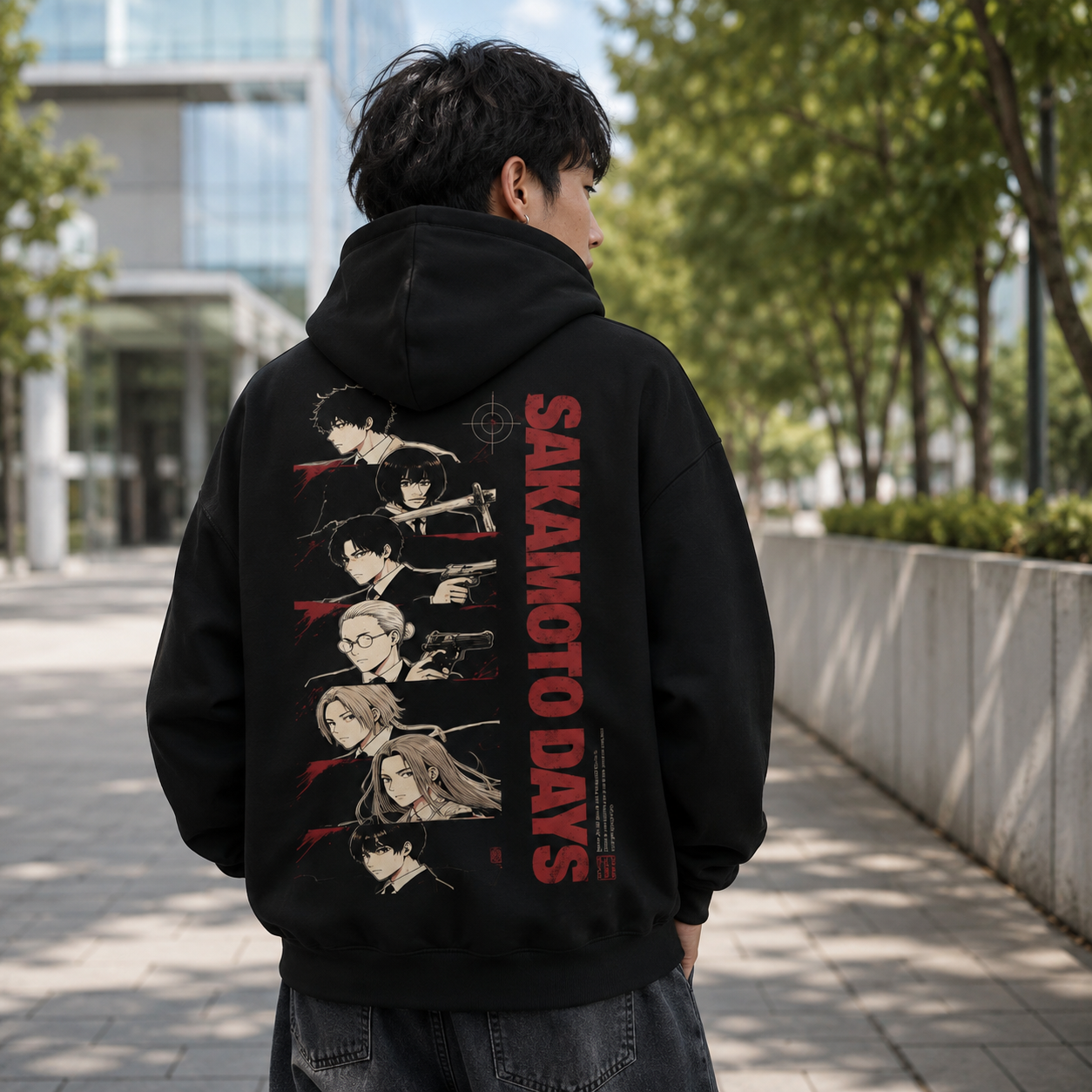 Black hoodie with Sakamoto Days Assassin Lineup graphic – photo 3