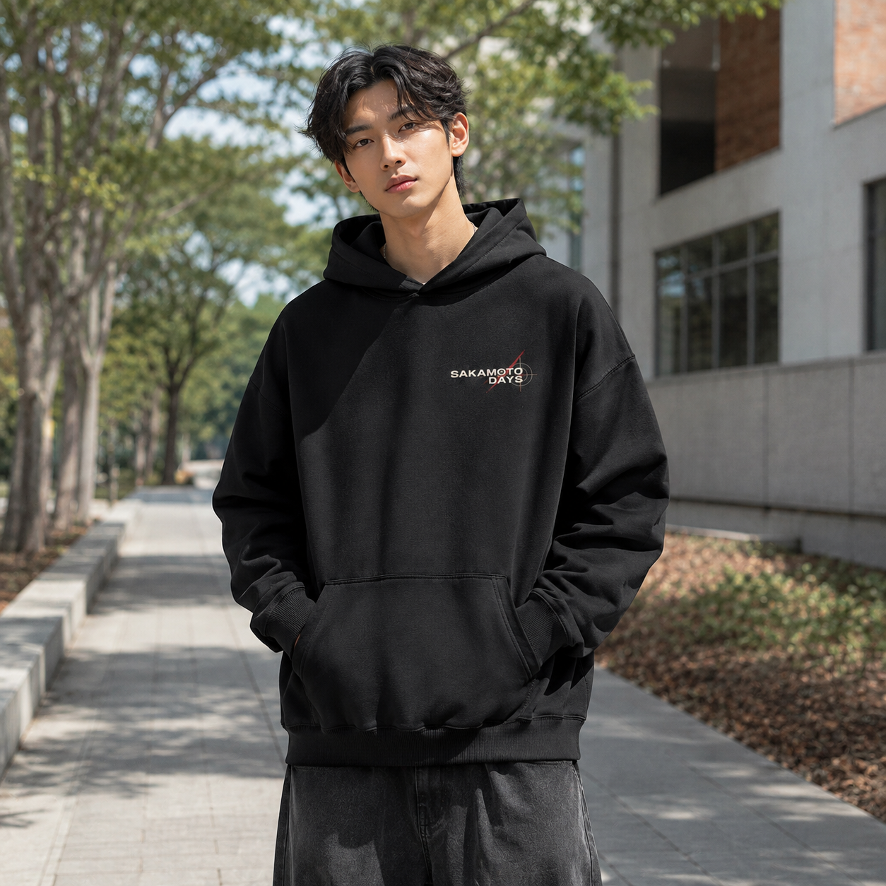 Black hoodie with Sakamoto Days Assassin Lineup graphic – photo 4
