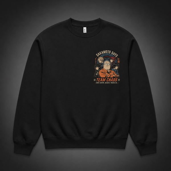 Black sweatshirt with Sakamoto Days Team Chaos graphic – photo 2